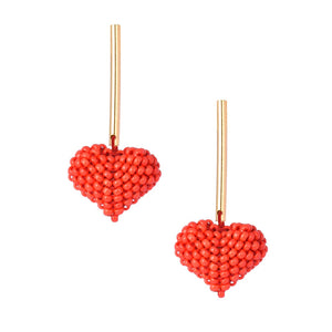 Puffy Heart red beaded gold plated stud earrings: Gold_red / Valentine´s day