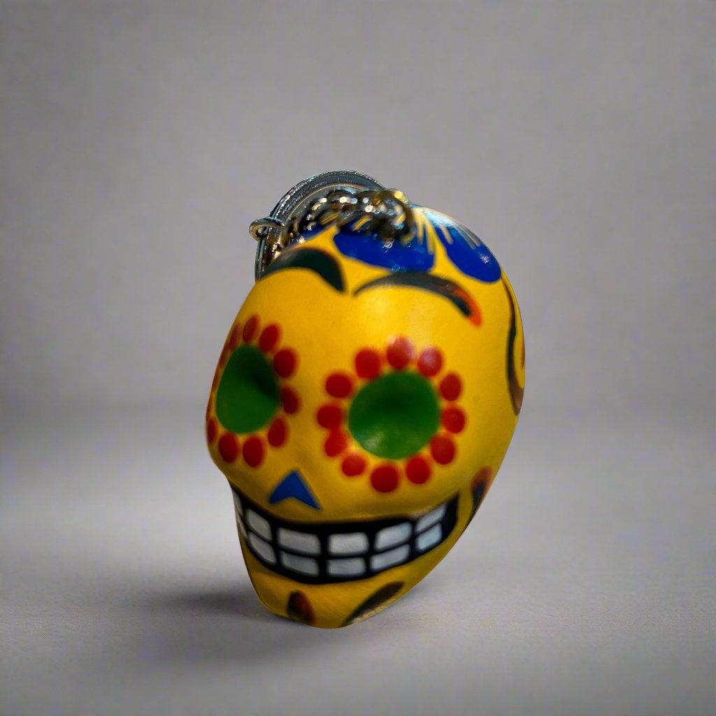 Peruvian Sugar Skull Ceramic Keychain