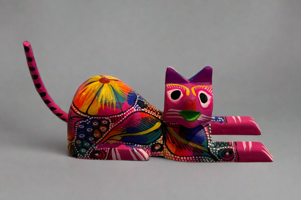 Mexican Small Floral Cat Lounging Alebrije