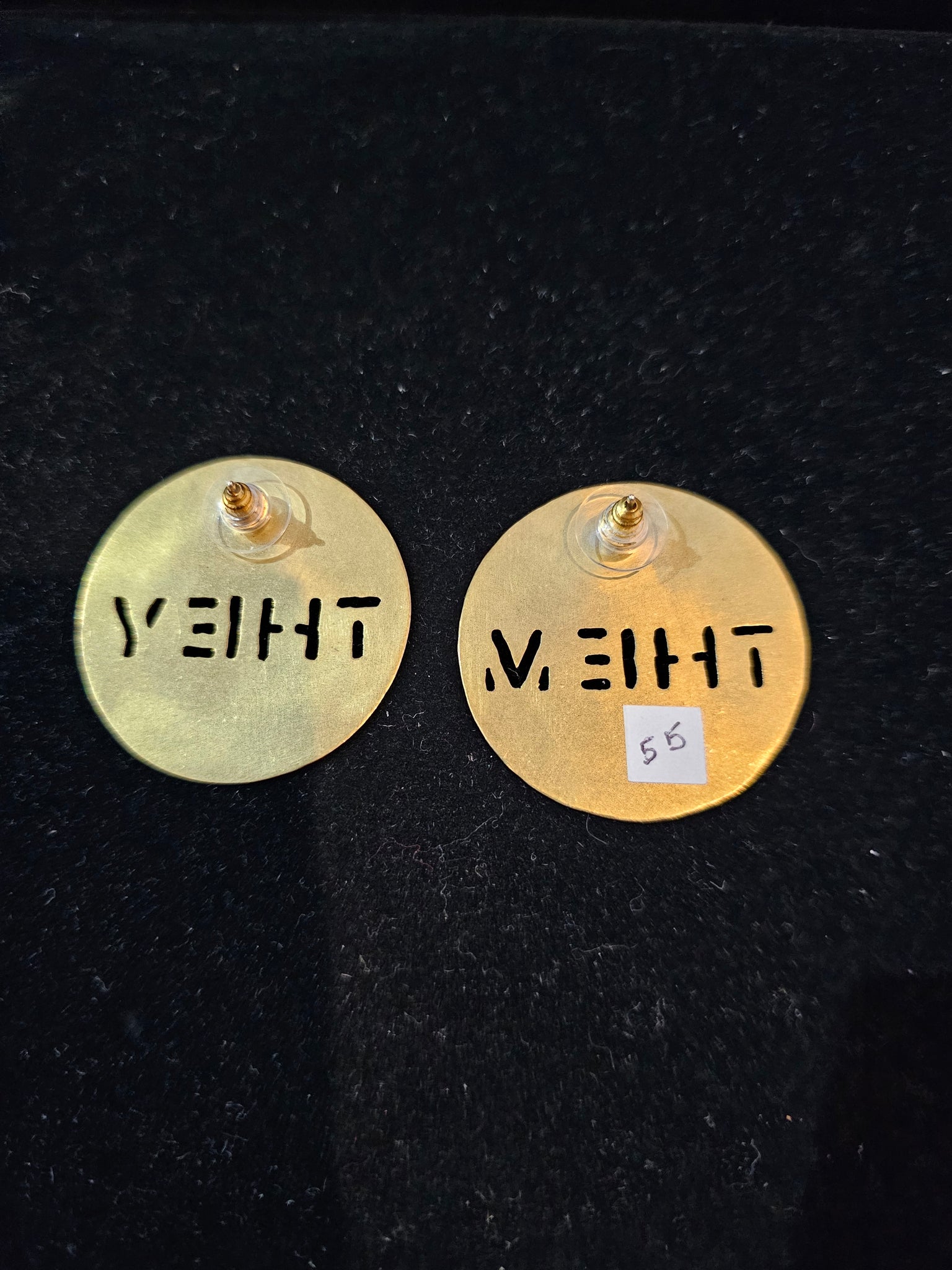 Brass They/Them Shield earrings