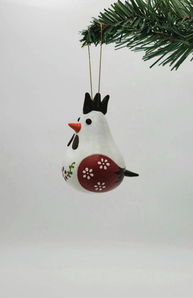Holiday Hen Gourd Ornament