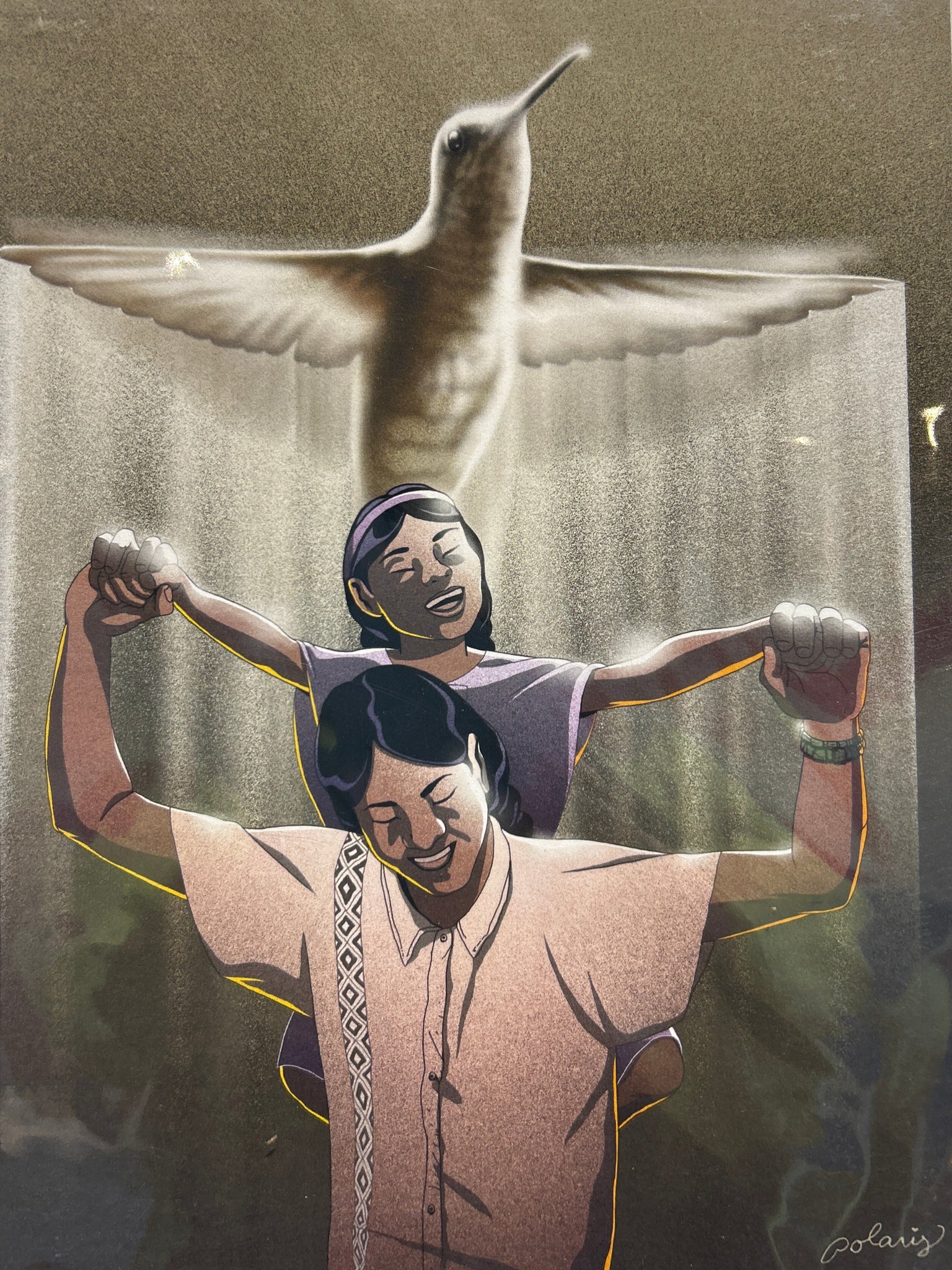 Father and daughter with hummingbird - Polaris