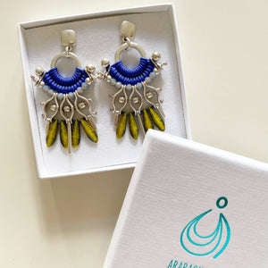 CUTURU royal blue and yellow Frida Kahlo style earrings