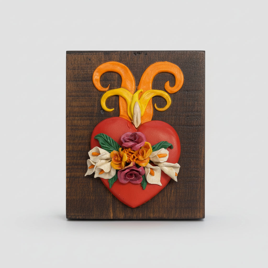 Decorative item with floral design on a reflective surface