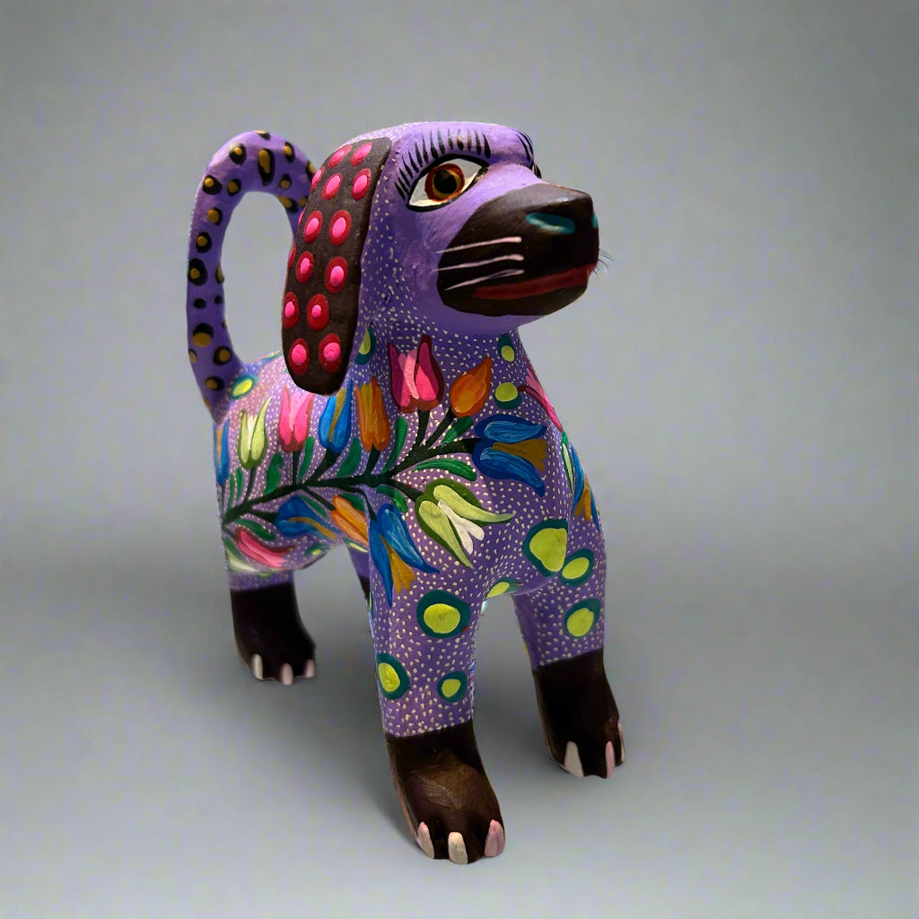 Mexican Floral and Spotted Dog Alebrije by Jose Olivera Perez