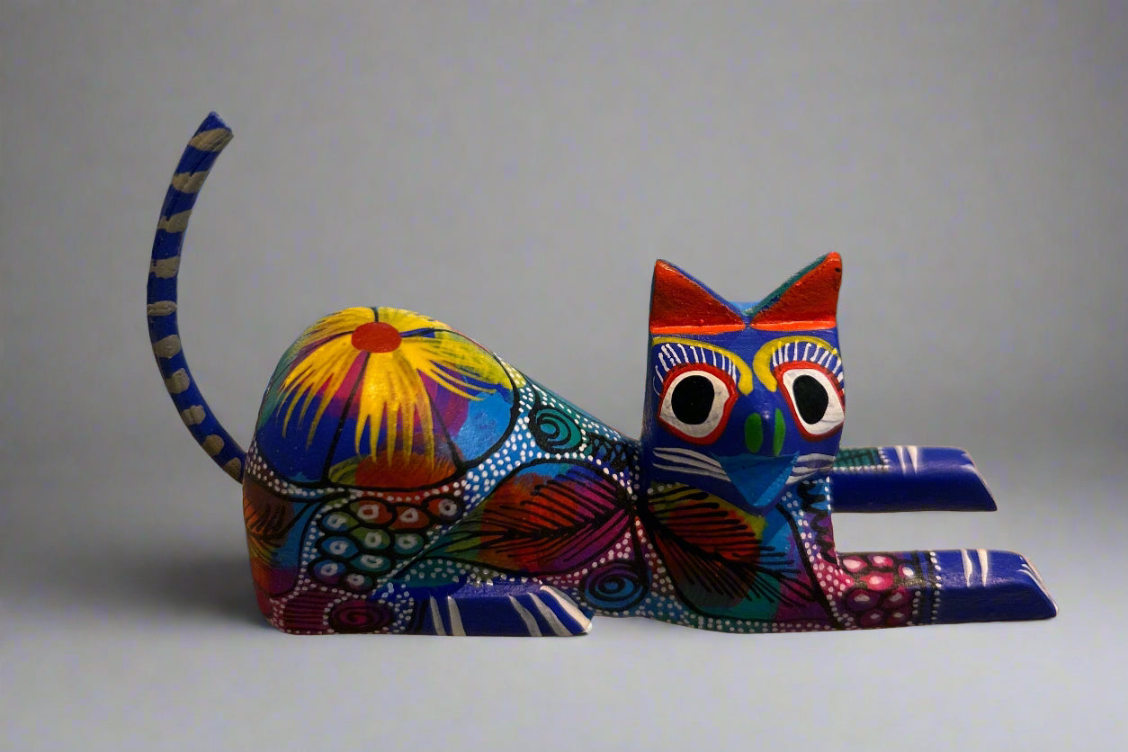 Mexican Small Floral Cat Lounging Alebrije