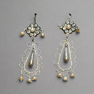 Mexican Sterling Silver Flower Drop Dangle Earrings by Federico Jimenez