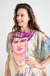 Modern Frida Kahlo Silk Cover Up: Multi