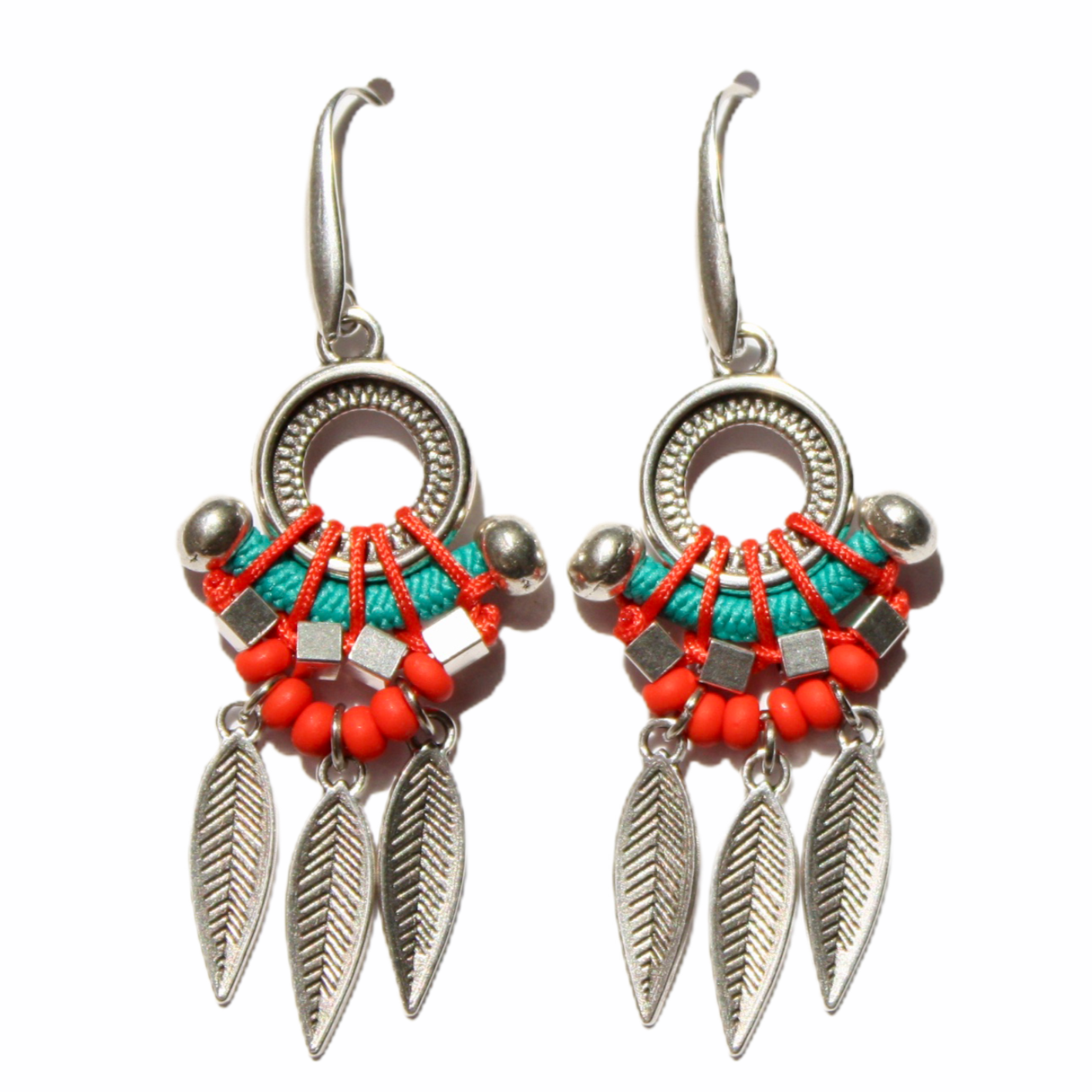 ARAUCA colorful and lightweight statement earrings: Teal/coral red