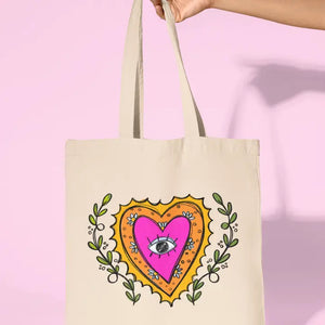 Mexican Sacred Heart Cotton Canvas Tote Bag