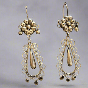 Mexican Sterling Silver Flower Drop Dangle Earrings by Federico Jimenez