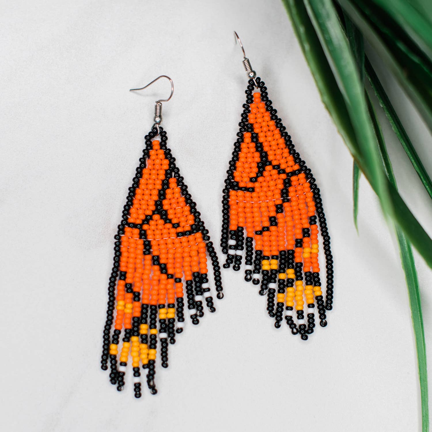 Orange Butterfly Wing Fringe Earrings