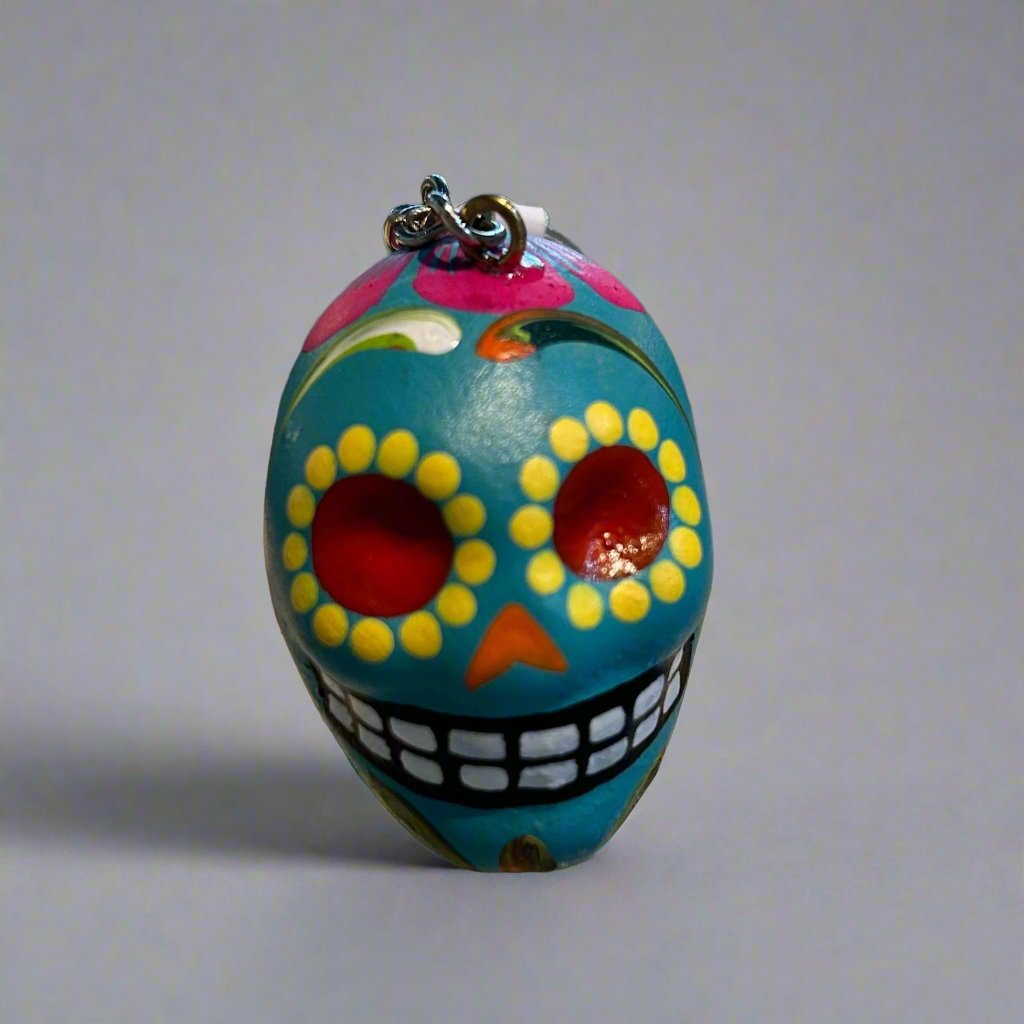 Peruvian Sugar Skull Ceramic Keychain