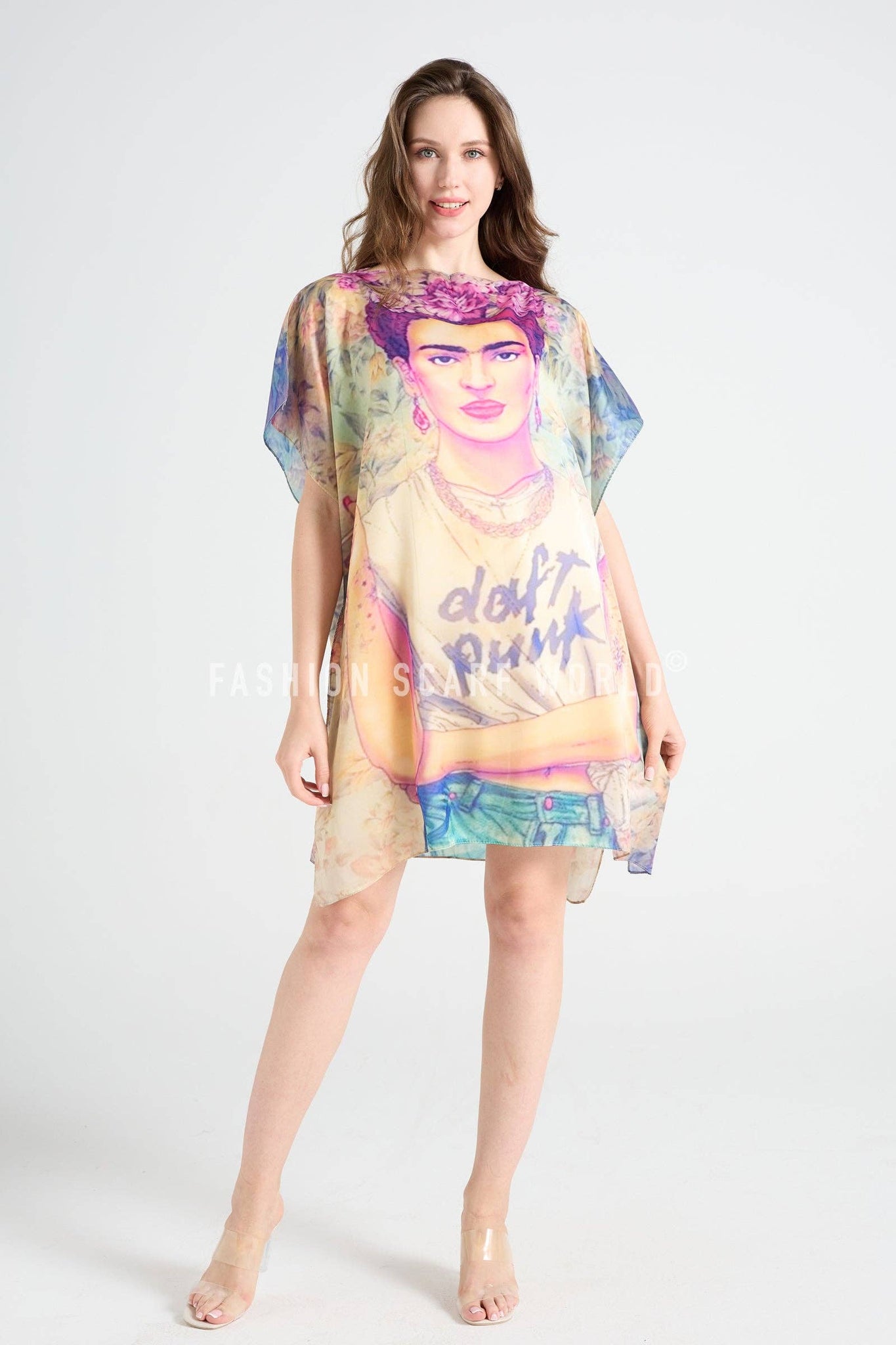 Modern Frida Kahlo Silk Cover Up: Multi