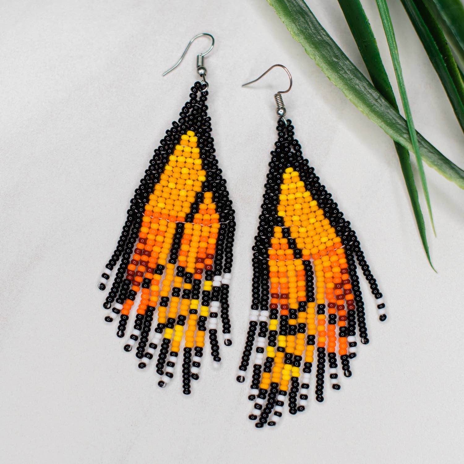 Orange Butterfly Wing Fringe Earrings