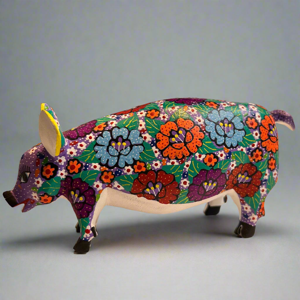 Mexican Alebrije Floral Pig by Candido Jimenez Ojeda