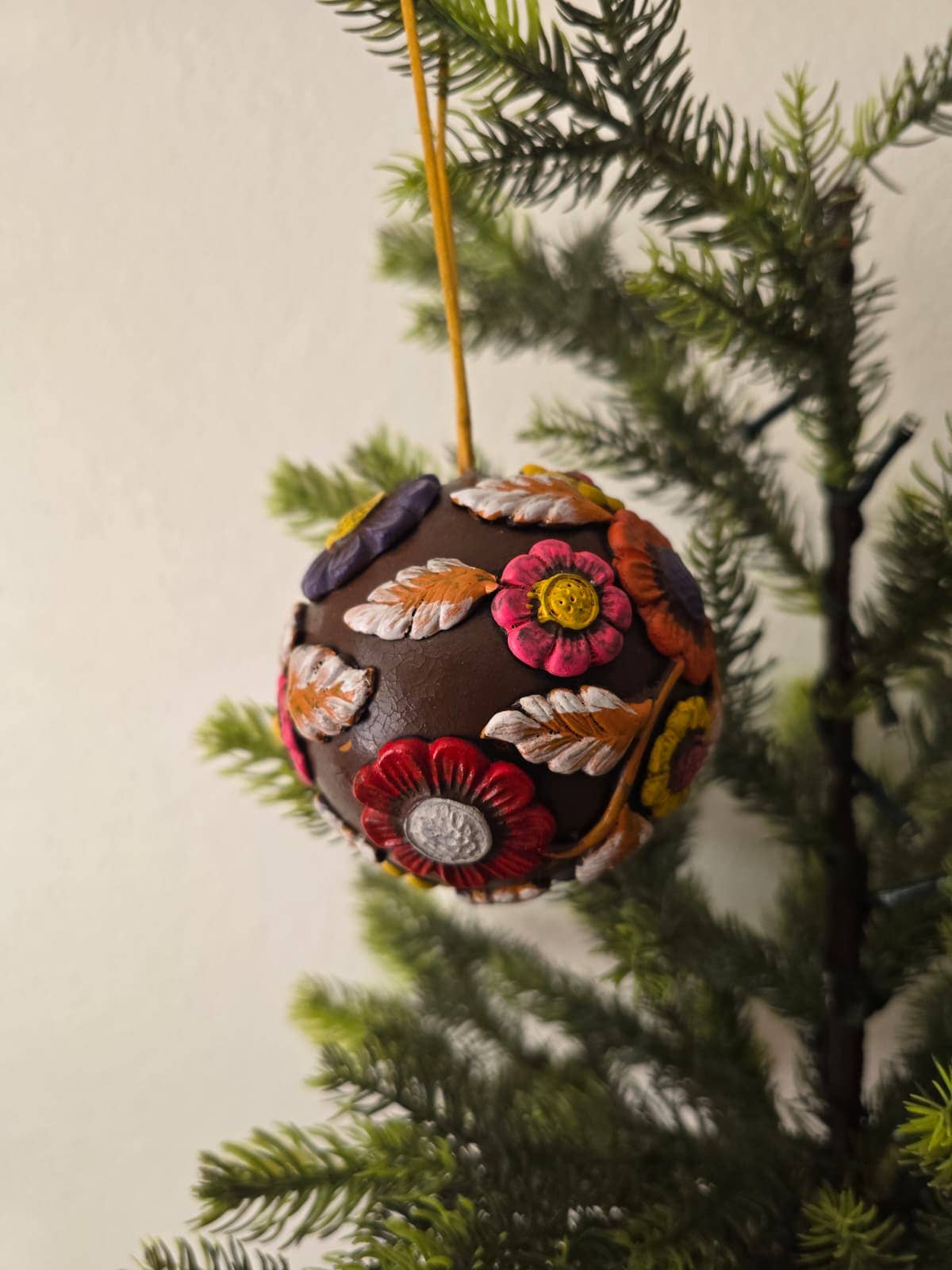 Peruvian Brown Floral Sphere Ceramic Ornaments