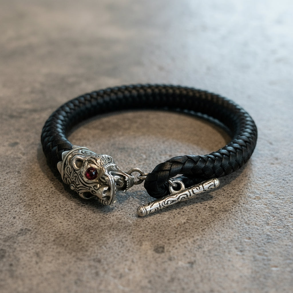 Aztec Jaguar Leather Bracelets by Benito Campos Sandoval