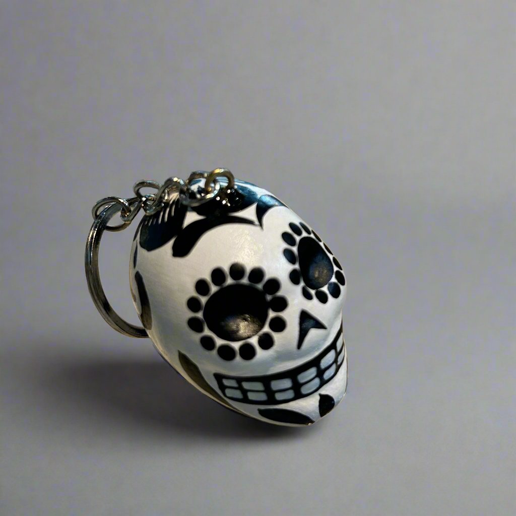 Peruvian Sugar Skull Ceramic Keychain