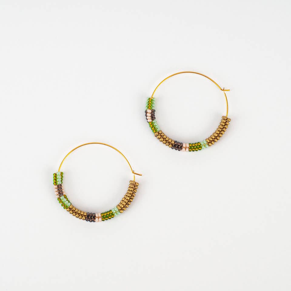 Guatemalan Color Block Hoop Earrings: Wood Fern