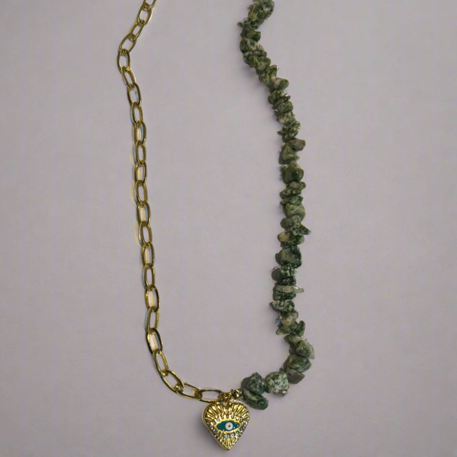Turquoise Stones GP Eye Heart Charm Necklace