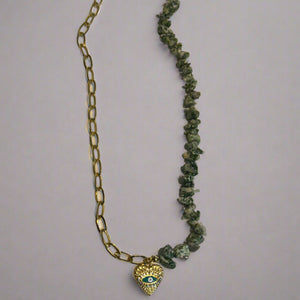 Turquoise Stones GP Eye Heart Charm Necklace