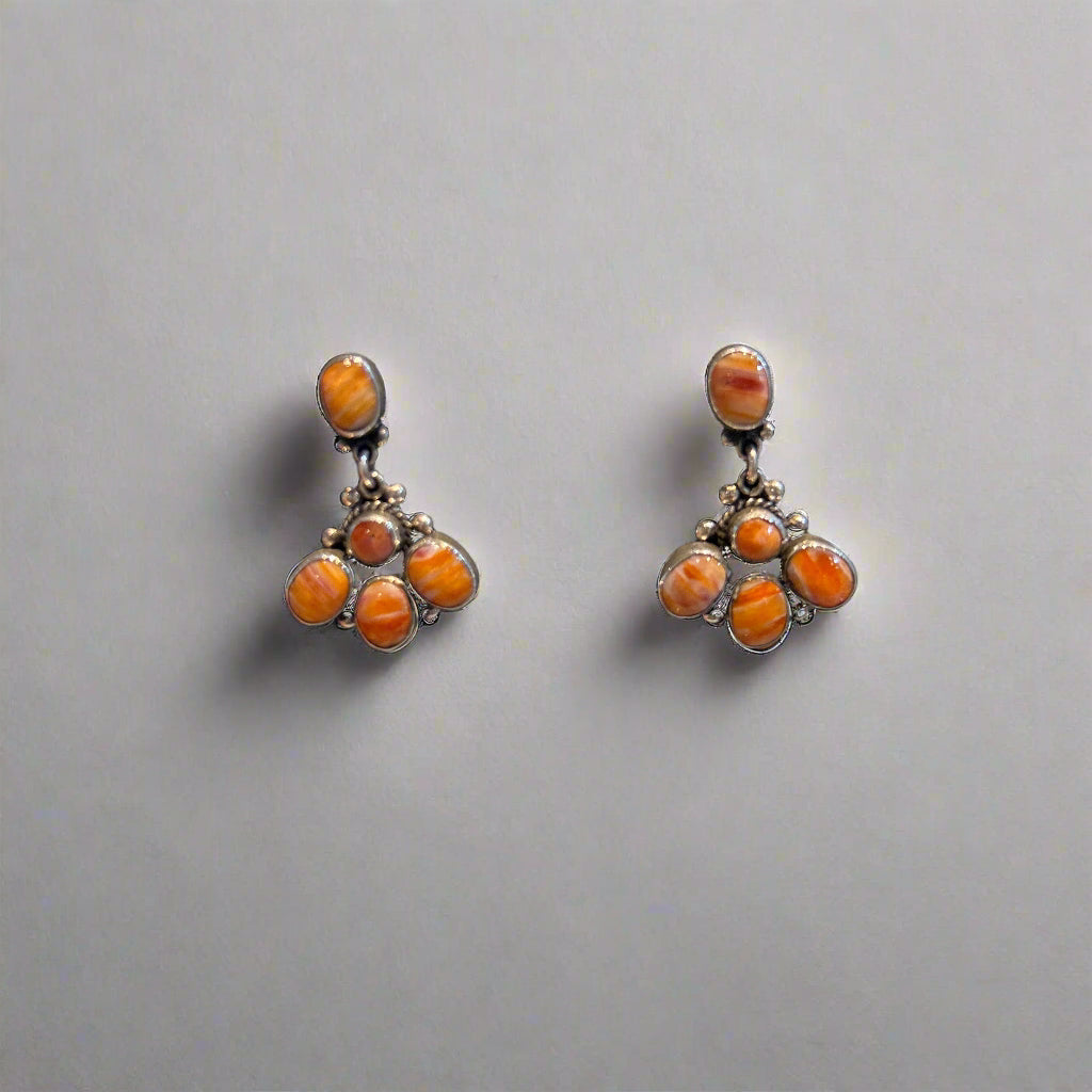 Mexican SS Orange Spiny Oyster 5 Drop Earrings