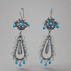 Mexican Sterling Silver Flower Drop Dangle Earrings by Federico Jimenez
