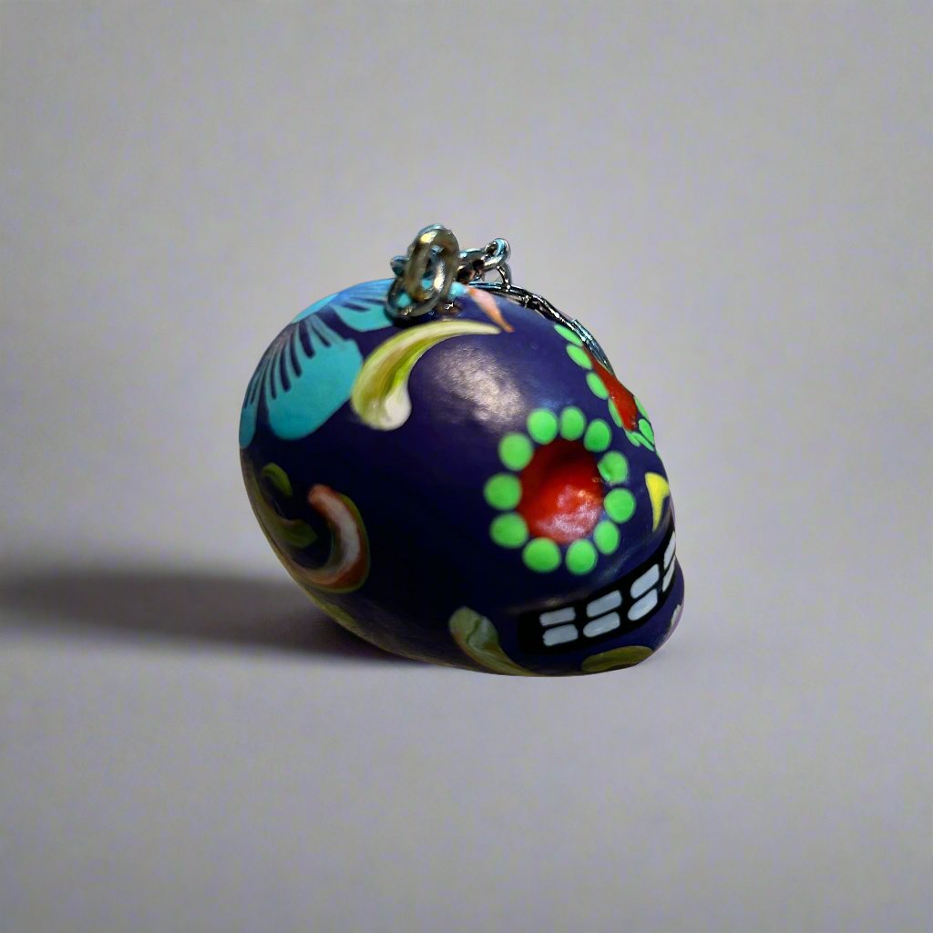 Peruvian Sugar Skull Ceramic Keychain