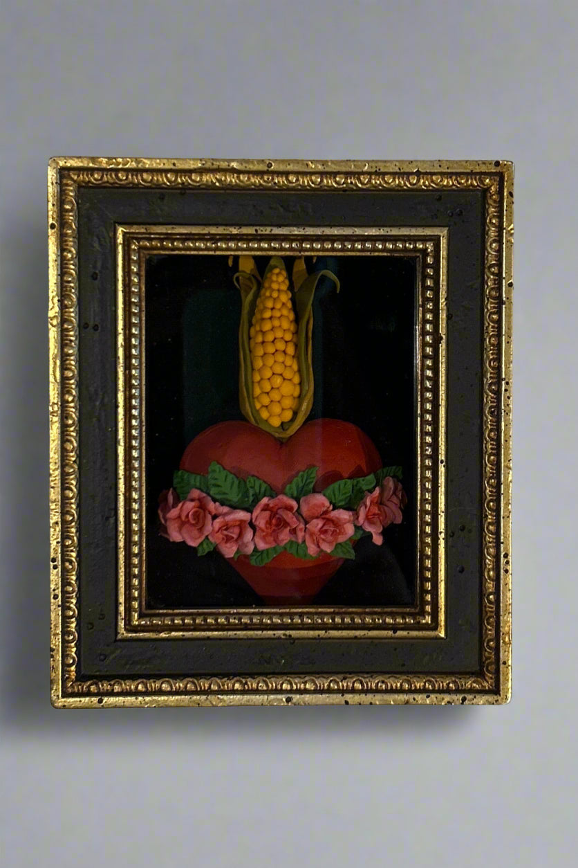 Sacred Heart with Corn Bread Dough Shadow Box by Milton Antonio Jurado