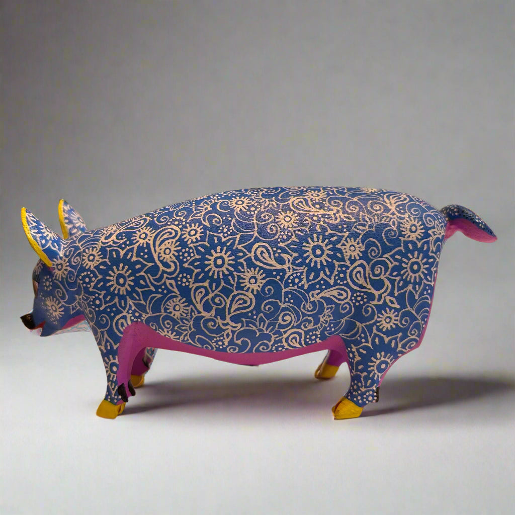 Mexican Alebrije Floral Pig by Candido Jimenez Ojeda