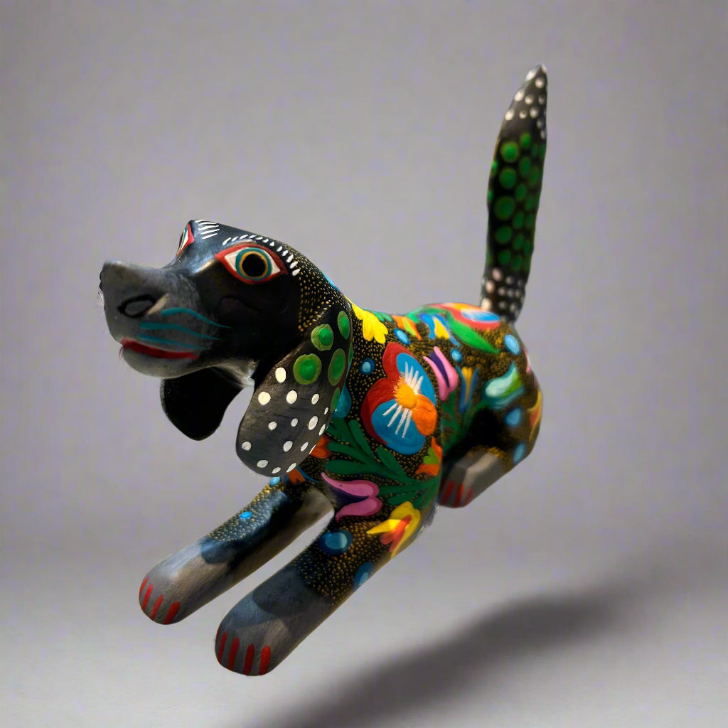 Mexican Floral and Spotted Dog Alebrije by Jose Olivera Perez
