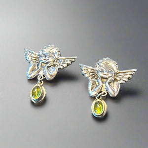 Mexican Peridot Drop Cherub Clip-on Earrings by Federico Jimenez