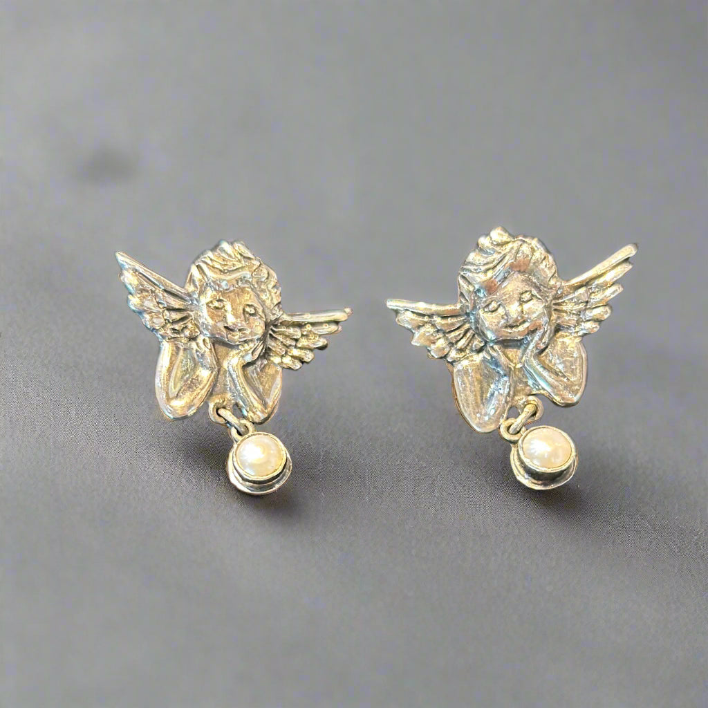 Mexican Pearl Drop Cherub Earrings by Federico Jimenez