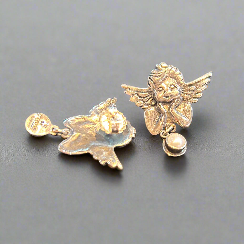 Mexican Pearl Drop Cherub Earrings by Federico Jimenez