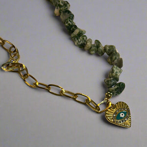 Turquoise Stones GP Eye Heart Charm Necklace