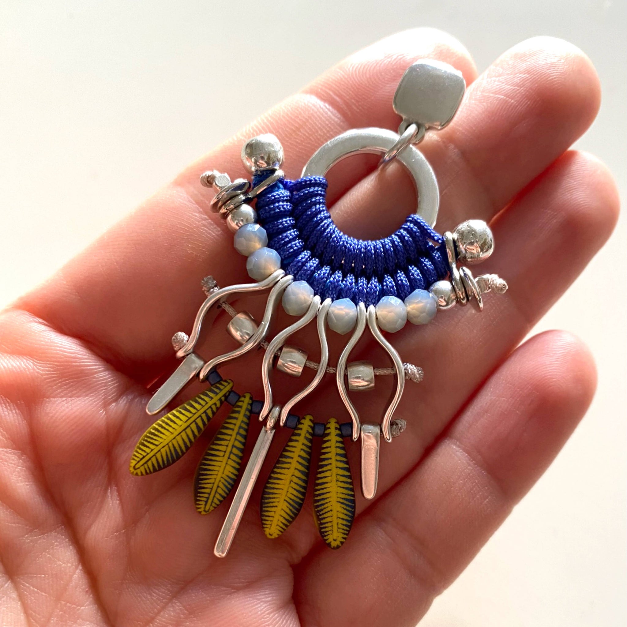 CUTURU royal blue and yellow Frida Kahlo style earrings