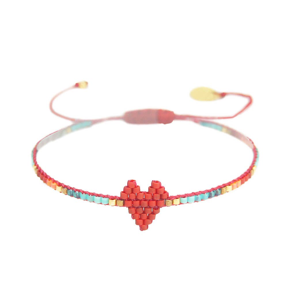 Heartsy Row red beaded adjustable bracelet