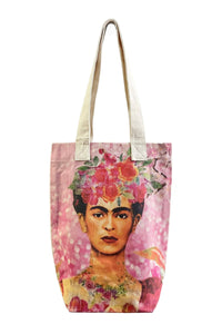 Frida Kahlo Floral Portrait Print Cotton Tote Bag