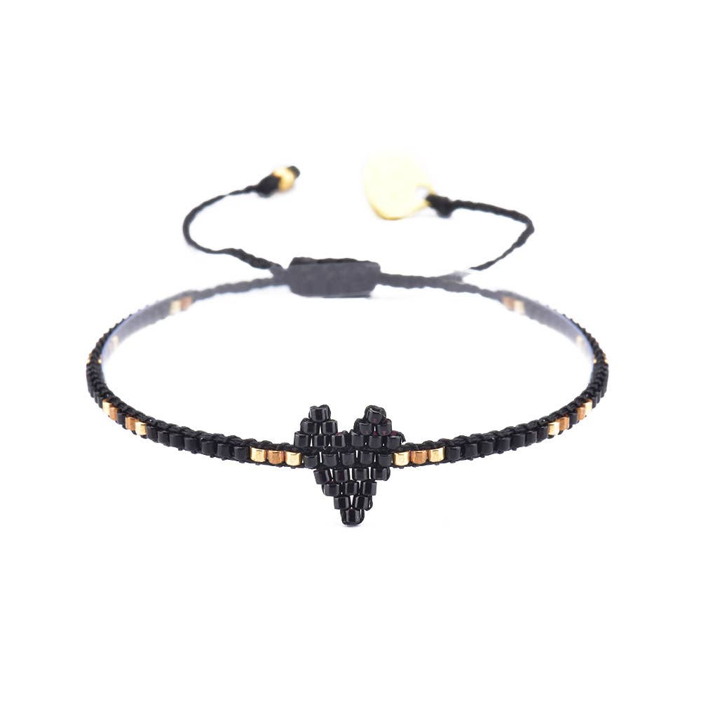 Heartsy Row black adjustable bracelet