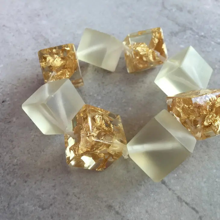 Colombian Eco-Resin Clear Frost and Gold Cube Bracelet