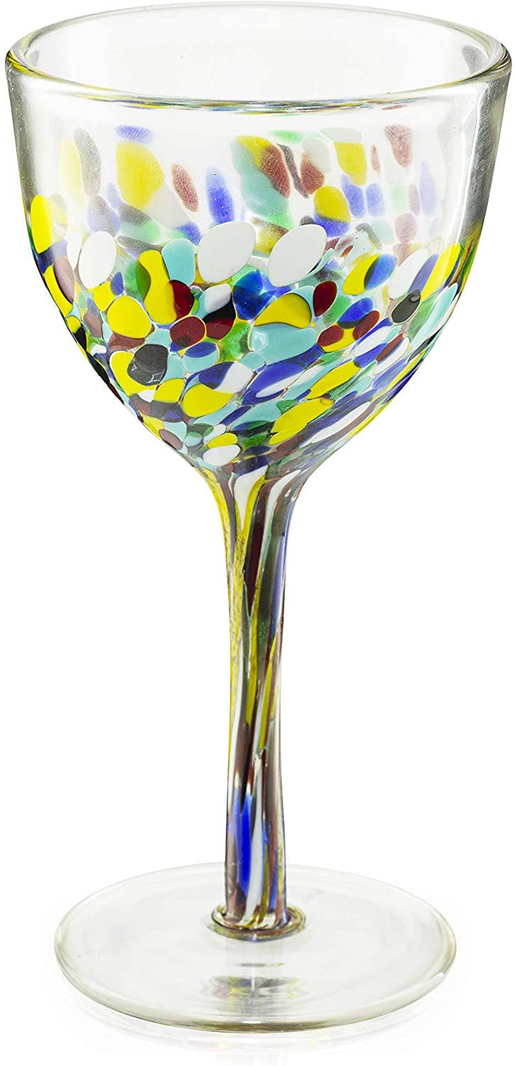 Mexican Hand-blown Confetti Wine Glass