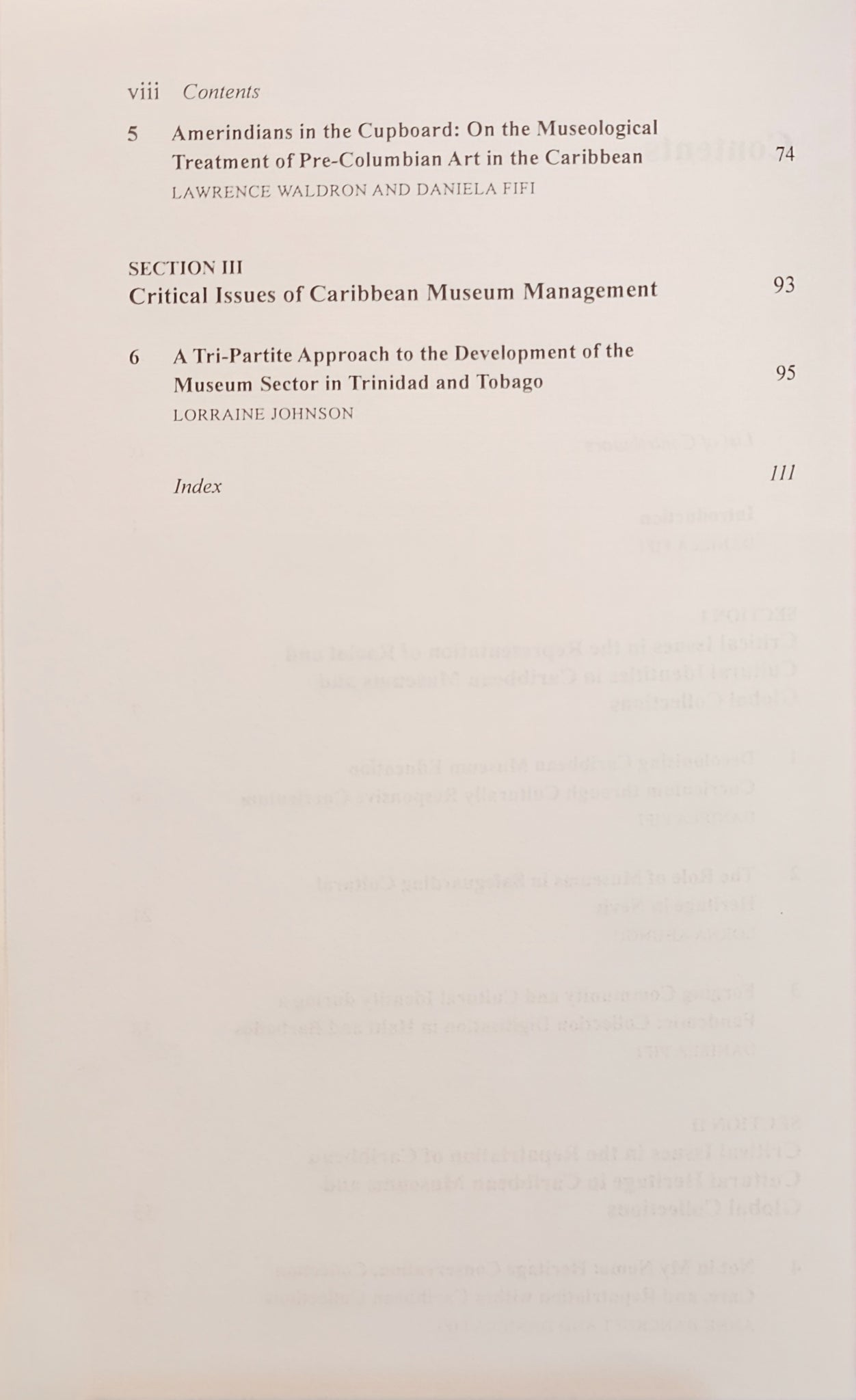 Table of content of the book "Critical Issues in Caribbean Museums"
