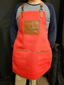 Cotton Apron with Leather Racerback detail and vintage iron hooks