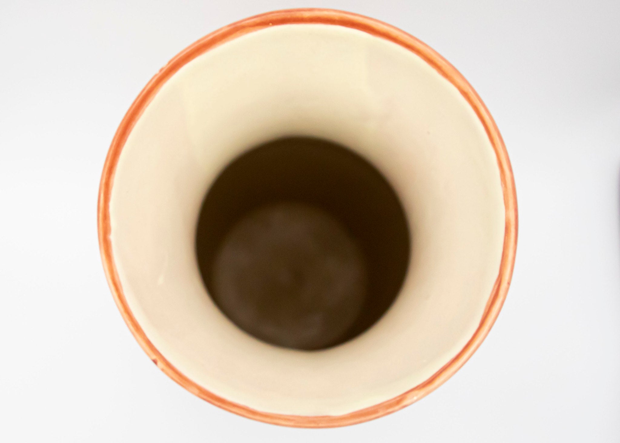 Mexican Large Orange Zigzag Ceramic Vase