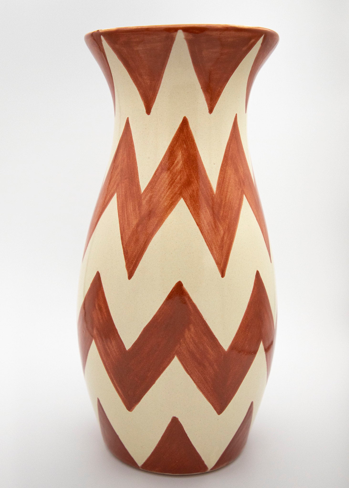 Mexican Large Orange Zigzag Ceramic Vase