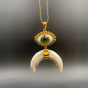 Talia Lanz - Eye Pendant with Spheres and Howlite Horn
