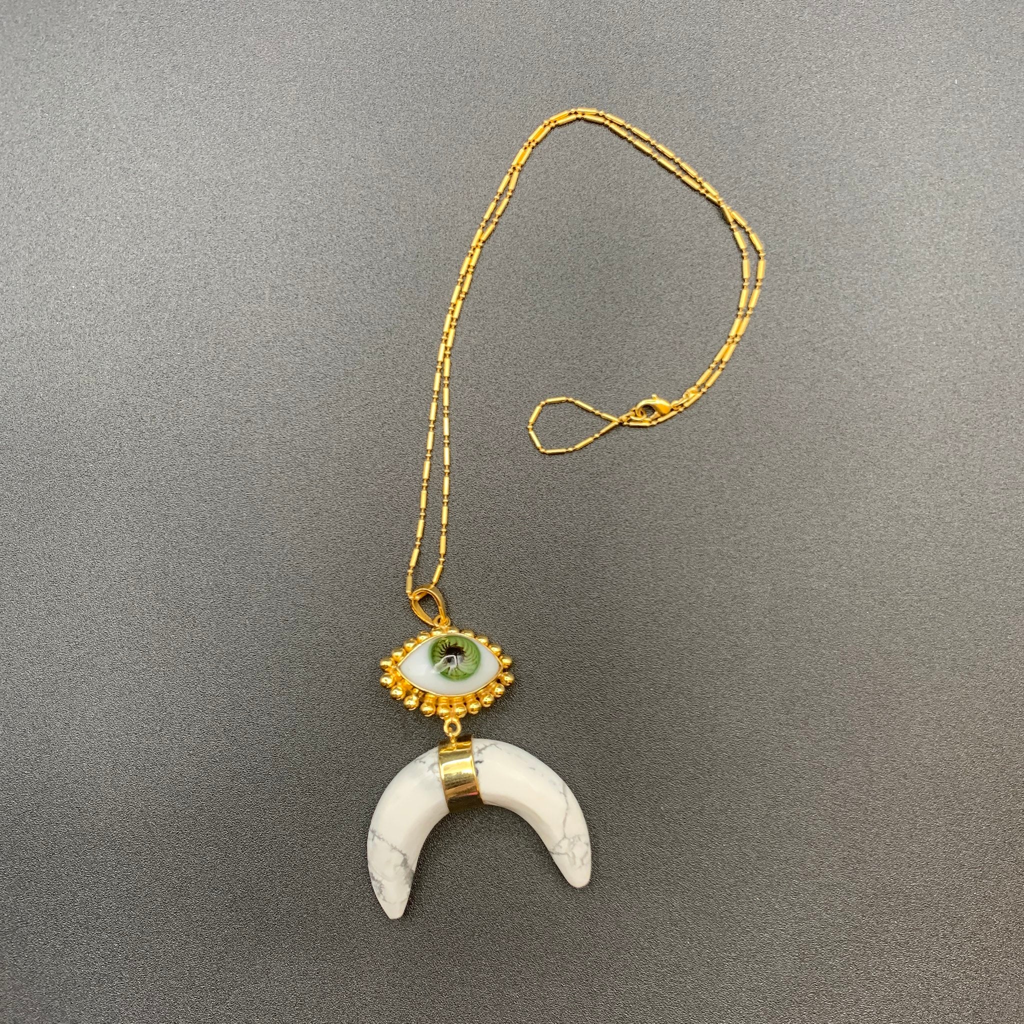 Talia Lanz - Eye Pendant with Spheres and Howlite Horn