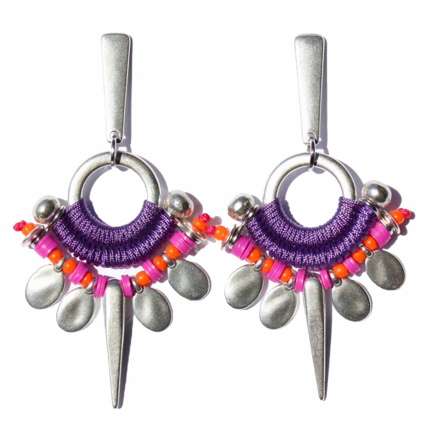 GUAYATÁ purple statement earrings with fuchsia