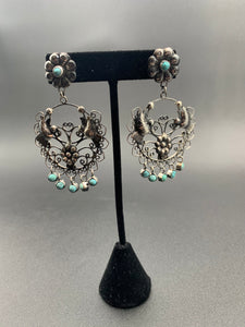 Federico Jimenez - Flower and Bird Earrings with turquoise beads